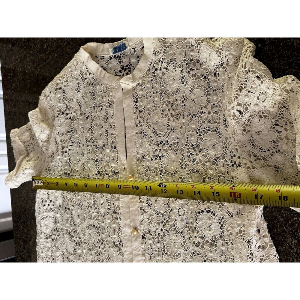 VTG 90s White Lace Blouse Shirt Size Long Sleeve Avon Fashions M rosas embroide - Picture 5 of 8